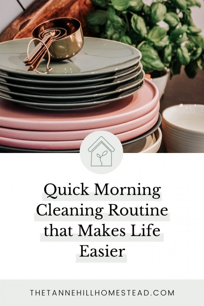 A quick morning cleaning routine includes FOUR things that make the biggest difference to start your day off great! Click to learn more! #morningcleaningroutine #morningroutine #cleaningroutine #makelifeeasier #homemaking #homemakingforbeginners #easymorning
